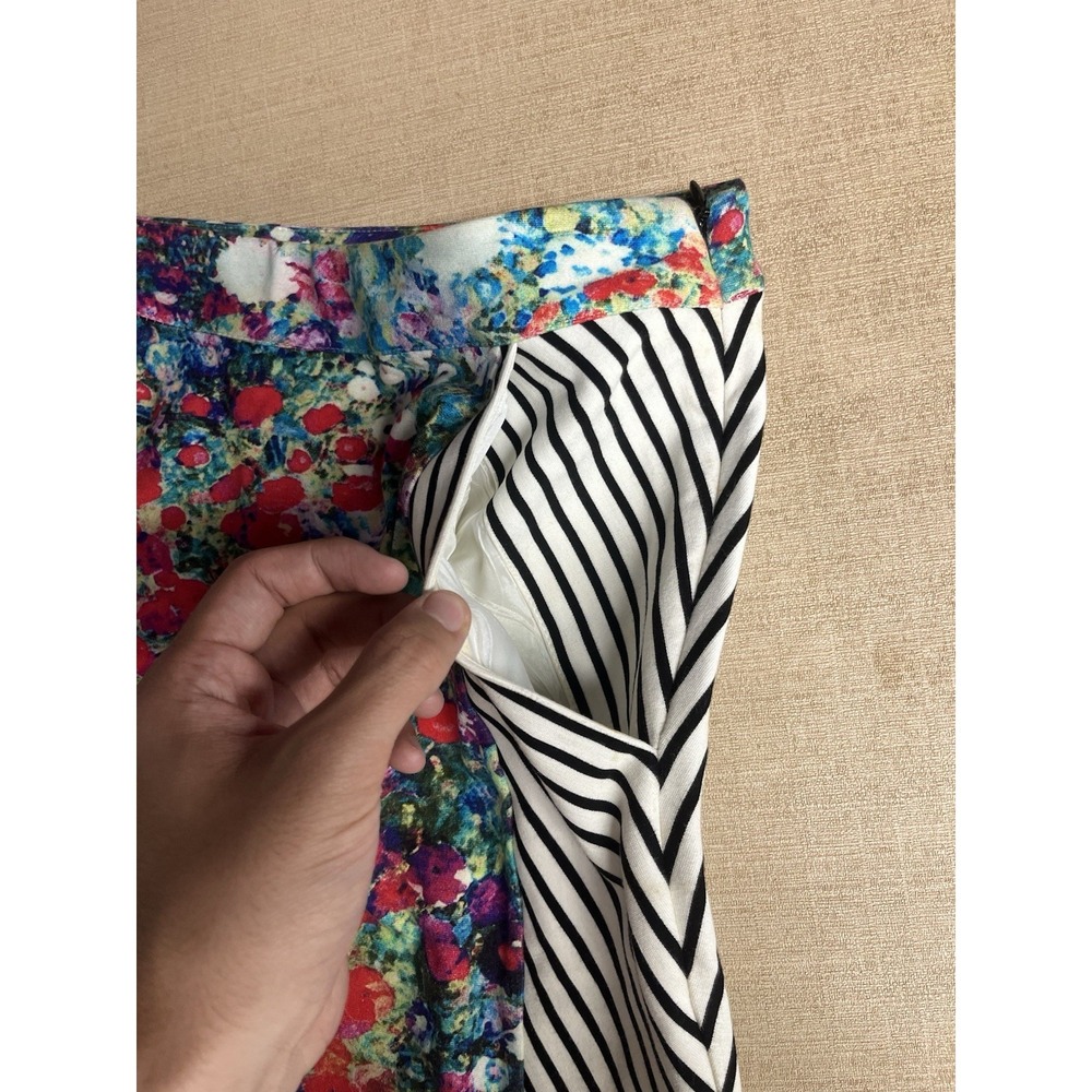 Tabitha Floral Art Deco Color Block Striped High Rise Business Casual Skirt 0 - Picture 5 of 8